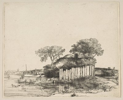 白枠のコテージ、1648年。 作： Rembrandt van Rijn