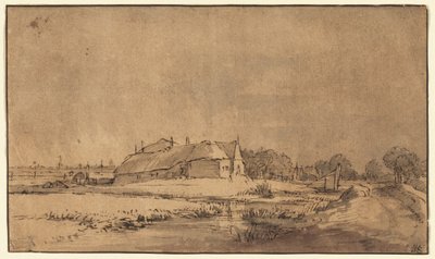 道路沿いのコテージと納屋 作： Rembrandt van Rijn