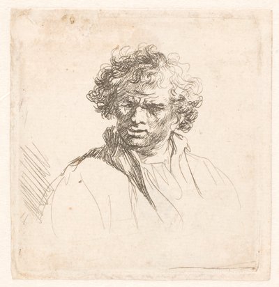 しかめっ面の巻き毛の男 作： Rembrandt van Rijn