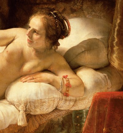 ダナエ、47569のキャンバスのディテールに1643オイル 作： Rembrandt van Rijn