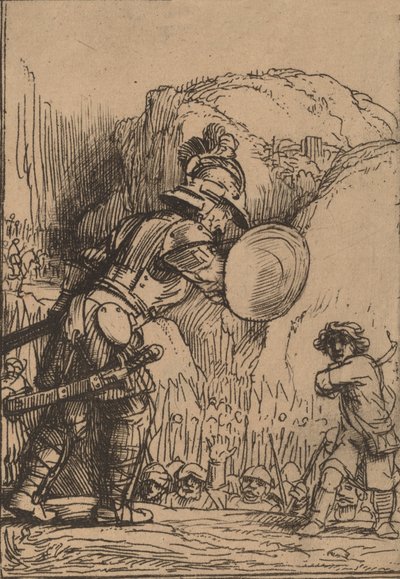 ダビデとゴリアテ、1655年。 作： Rembrandt van Rijn