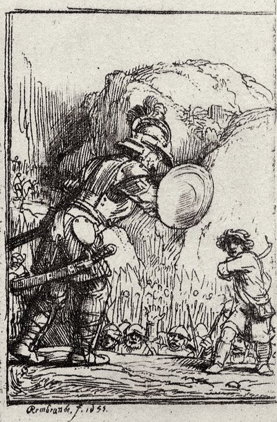 デビッドとゴリアテ。 Menasseh ben IsraelによるPiedra gloriosaのイラスト 作： Rembrandt van Rijn