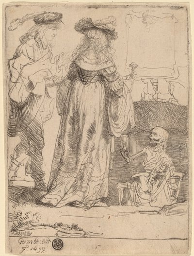 開いた墓から夫婦に現れる死 作： Rembrandt van Rijn