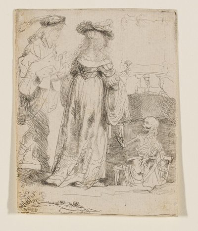 開いた墓から夫婦の前に現れた死神 作： Rembrandt van Rijn