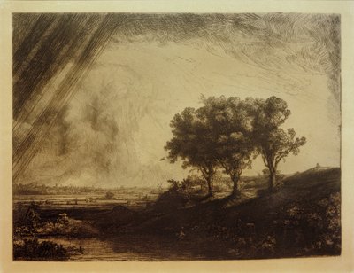 三本の木のある風景 作： Rembrandt van Rijn