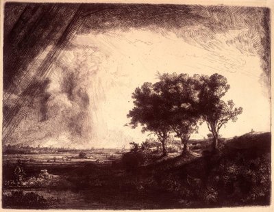 三本の木のある風景 作： Rembrandt van Rijn