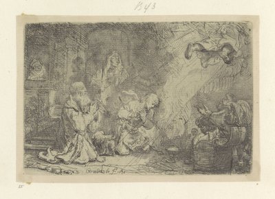 エンジェルはトビアスと彼の家族を離れる Requeil de quatre-vingt-cinq estampes originales (シリーズタイトル) 作： Rembrandt van Rijn