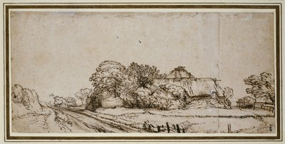 道のそばの農場の建物（ペンと茶色のインクで茶色のウォッシュ） 作： Rembrandt van Rijn