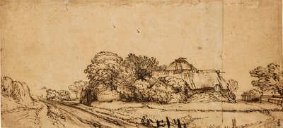 道路脇の農家、17世紀半ば、 作： Rembrandt van Rijn