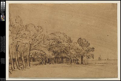 樹木の下の農場、1650年頃 作： Rembrandt van Rijn