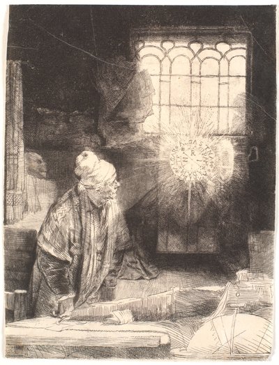 書斎で魔法の円盤を見ているファウスト (Dr. Faustus) 作： Rembrandt van Rijn