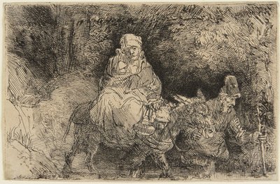 エジプトへの逃避行：小川を渡る聖家族 作： Rembrandt van Rijn
