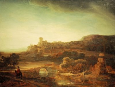 風車のある川の風景 作： Rembrandt van Rijn