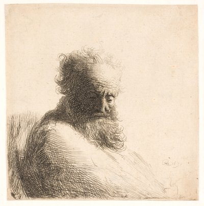 ひげを生やした老人。 バスト 作： Rembrandt van Rijn