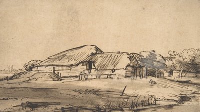 農場の建物のグループ、カリフォルニア州。 1648-52。 作： Rembrandt van Rijn