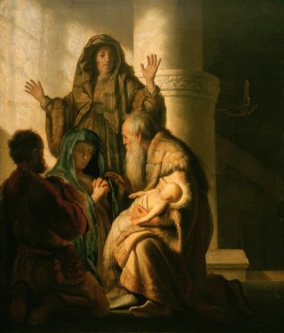 お寺のハンナとシメオン 作： Rembrandt van Rijn