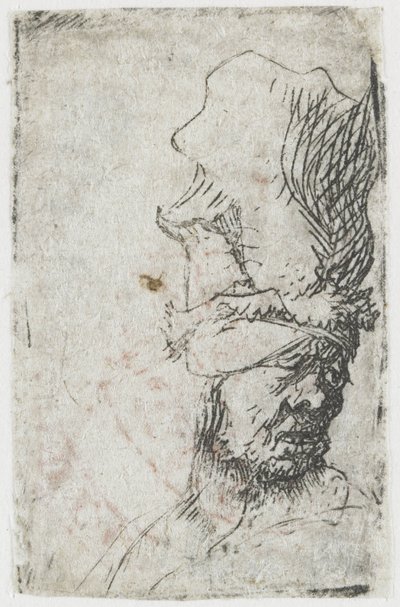 ハイキャップをかぶった男性の頭部 作： Rembrandt van Rijn