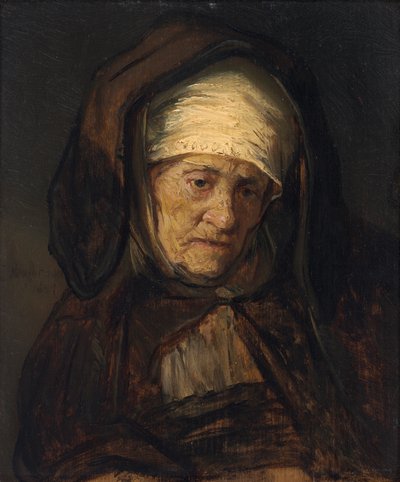 高齢女性の頭、1655-60 作： Rembrandt van Rijn