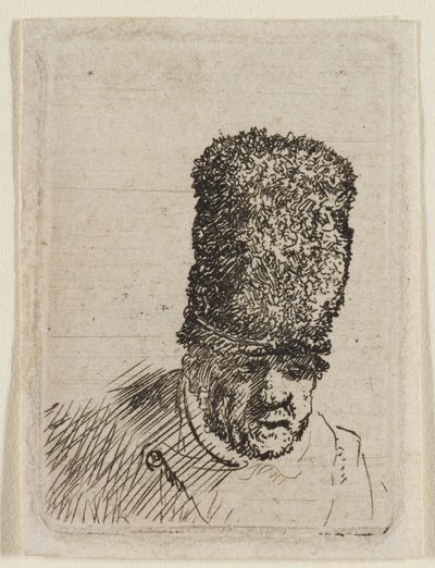 毛皮の帽子をかぶった老人の頭部：胸像 作： Rembrandt van Rijn