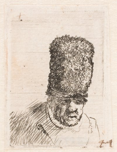 高い毛皮の帽子をかぶった老人の頭 作： Rembrandt van Rijn