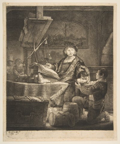 Jan Uytenbogaert The Gold Weigher、1639年。 作： Rembrandt van Rijn