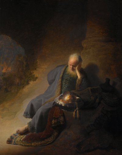 エルサレムの破壊を嘆くエレミヤ、1630年 作： Rembrandt van Rijn