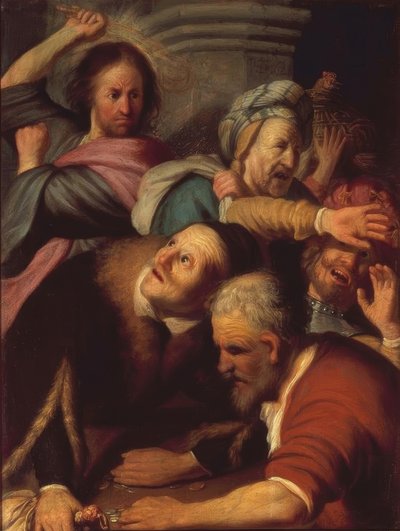 イエスはチェンジャーを寺院から追い出します 作： Rembrandt van Rijn