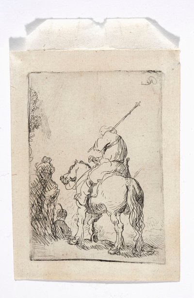 ターバンを巻いた騎手が馬に乗っている 作： Rembrandt van Rijn