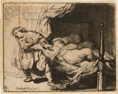 ヨセフとポティファルの妻[Gen. 39: 7-12], 1634. 作： Rembrandt van Rijn