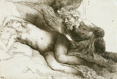 木星とアンティオペ、1659年（ビュリンとドライポイントによるエッチング） 作： Rembrandt van Rijn