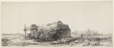 コテージと干し草小屋のある風景 作： Rembrandt van Rijn