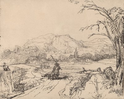 スポーツマンと犬のいる風景、c。 1653年。 作： Rembrandt van Rijn