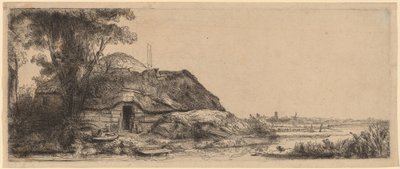 コテージと大木のある風景 作： Rembrandt van Rijn