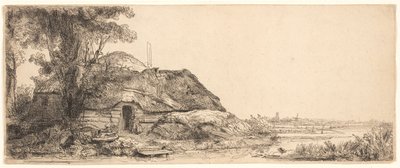コテージと大木のある風景 作： Rembrandt van Rijn