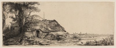 コテージと大木のある風景 作： Rembrandt van Rijn