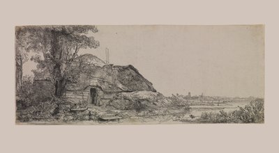 コテージと大木のある風景 作： Rembrandt van Rijn