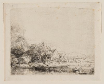 牛が水を飲む風景 作： Rembrandt van Rijn