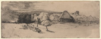 農舎のある風景と「塔のある家」 作： Rembrandt van Rijn