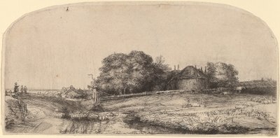 干し草の納屋と羊の群れのある風景 作： Rembrandt van Rijn