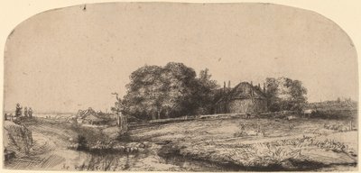 干し草の納屋と羊の群れのある風景 作： Rembrandt van Rijn