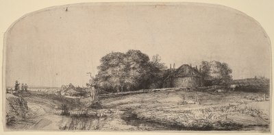 干し草小屋と羊の群れのある風景 作： Rembrandt van Rijn