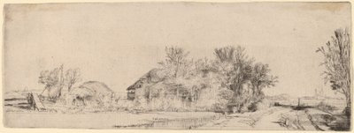 運河沿いの道路のある風景 作： Rembrandt van Rijn