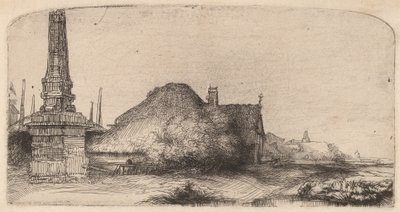 オベリスクのある風景、c。 1650年。 作： Rembrandt van Rijn