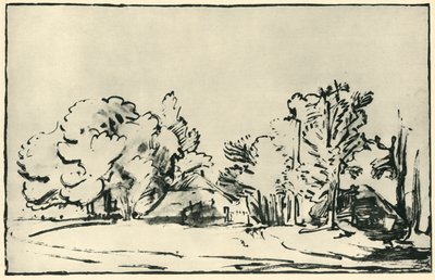 2つのコテージのある風景、c1650-1655、1943年。 作： Rembrandt van Rijn
