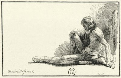 男性の行為、床に座って 作： Rembrandt van Rijn