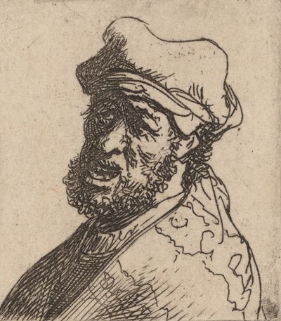 泣き叫ぶ男、左の 4 分の 3、c. 16301631。 作： Rembrandt van Rijn