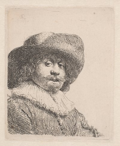 つばの広い帽子とラフの男 作： Rembrandt van Rijn
