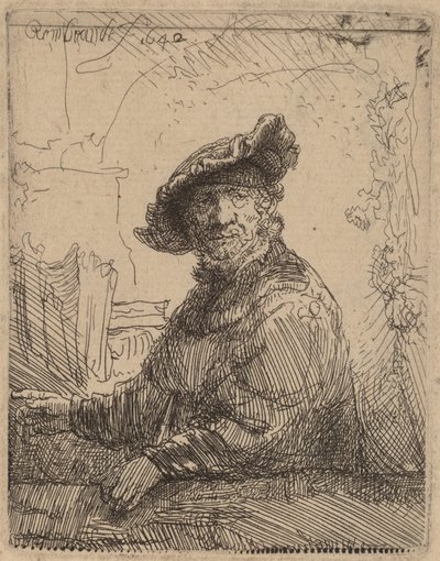 アーバーの男、1642年。 作： Rembrandt van Rijn