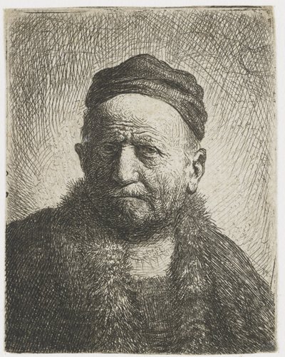 クローズキャップをかぶった男性：胸像（作者の父親？） 作： Rembrandt van Rijn