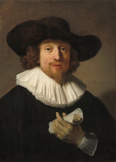 音楽のシートを持つ男、1633 作： Rembrandt van Rijn